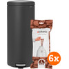 Brabantia NewIcon Treteimer 30 Liter Infinite Grey + Müllbeutel (120 Stück)