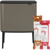 Brabantia Bo Touch Bin Mülleimer 11 + 23 Liter Platinum + Müllsäcke (320 Stück)