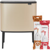 Brabantia Bo Touch Bin Mülleimer 11 + 23 Liter Metallic Gold + Müllsäcke (320 Stück)