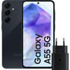 Samsung Galaxy A55 256GB Dunkelblau 5G + Samsung 25 Watt Schnellladegerät Schwarz