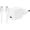 BlueBuilt Power-Delivery-Ladegerät 20 W + USB-C-Kabel 3 m Nylon Weiß