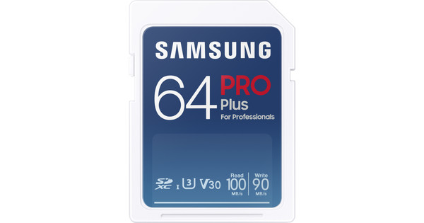 Samsung Pro Plus 64GB, SDXC, UHS-I, U3, 100Mb/s & 90MB/s Reads & Writes, FHD & 4K UHD, Mem