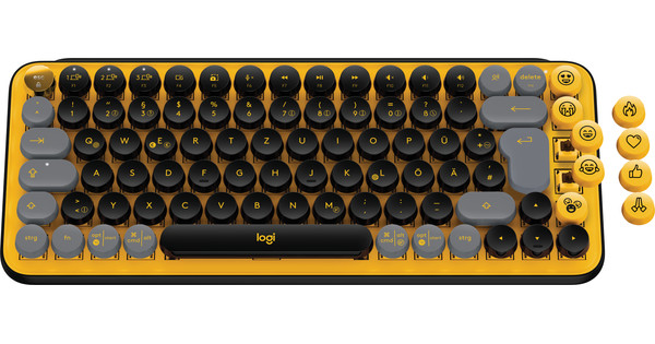 Logitech POP Keys Mechanische Tastatur – Kabellos, Mit Emoji-Tasten, AZERTY Layout Gelb/schwarz