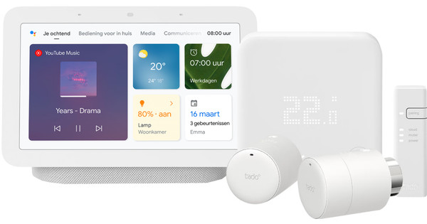 Tado Smart Thermostat V3+ Starter Pack + 2 Radiator Knobs + Google Nest Hub  2 Chalk | Coolblue - Before 13:00, delivered tomorrow