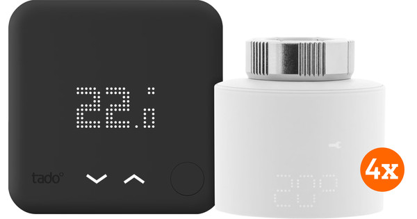 Tado Smart-Thermostat V3+ Schwarz Kabellos Starterpaket + 4 Thermostatköpfe