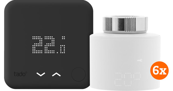 Tado Smart-Thermostat V3+ Schwarz Kabellos Starterpaket + 6 Thermostatköpfe