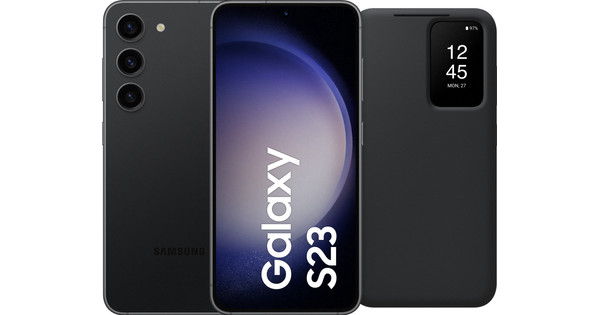 Samsung Galaxy S23 128GB Schwarz 5G + Clear View Book Case Schwarz