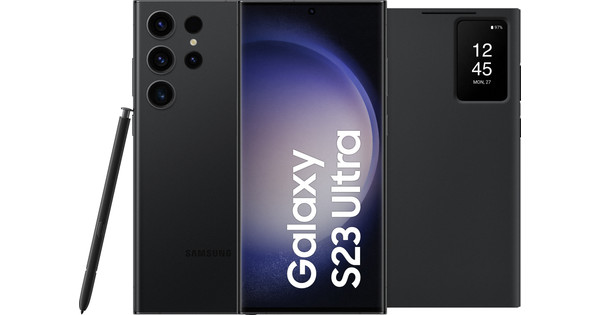 Samsung Galaxy S23 Ultra 256GB Schwarz 5G + Clear View Book Case Schwarz
