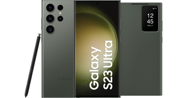Samsung Galaxy S23 Ultra 256GB Grün 5G + Clear View Book Case Grün