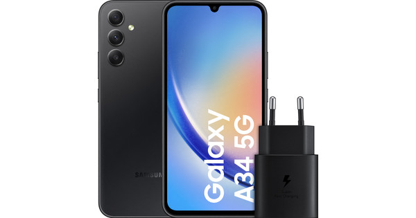 Samsung Galaxy A34 128GB Black 5G + Samsung Fast Charger Black