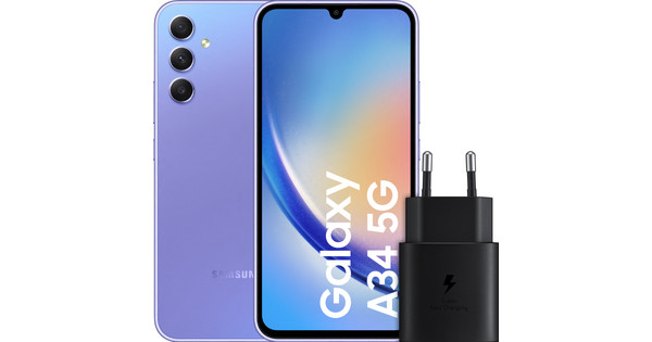 Samsung Galaxy A34 128GB Purple 5G + Samsung Fast Charger Black