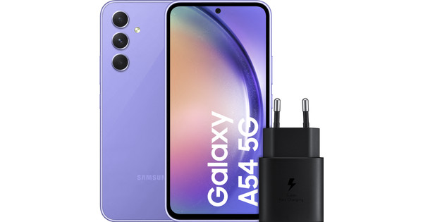 Samsung Galaxy A54 128GB Lila 5G + Samsung Schnellladegerät Schwarz