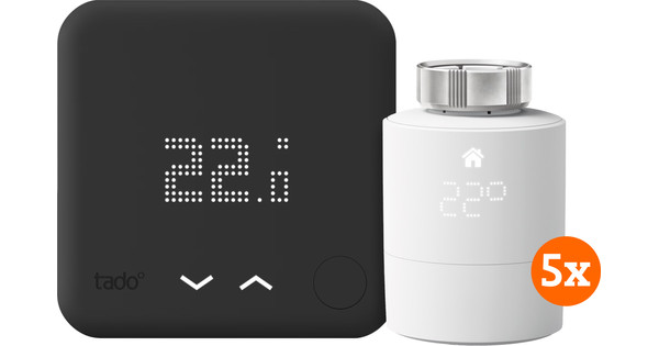 Tado Smart-Thermostat V3+ Schwarz Kabellos Starterpaket + 7 Thermostatköpfe