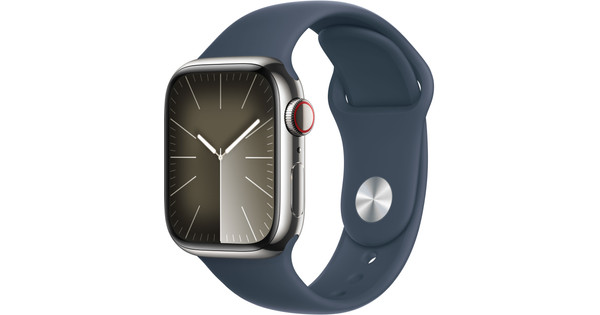 Apple Watch Series 9 4G 45 mm Silber Edelstahl Sportarmband Blau M/L