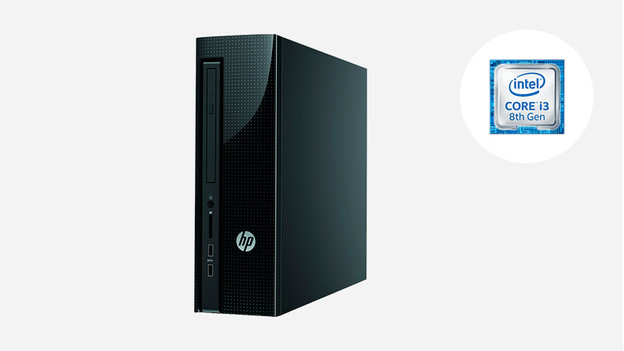 HP Desktop-PC mit Intel Core i3-Symbol.