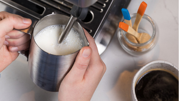 Dampflanze im Krug mit Milch