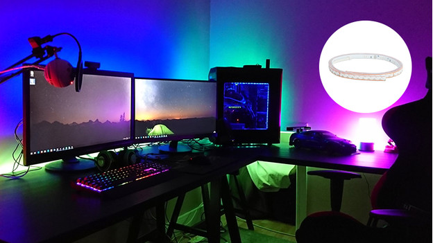 desk with LED strips