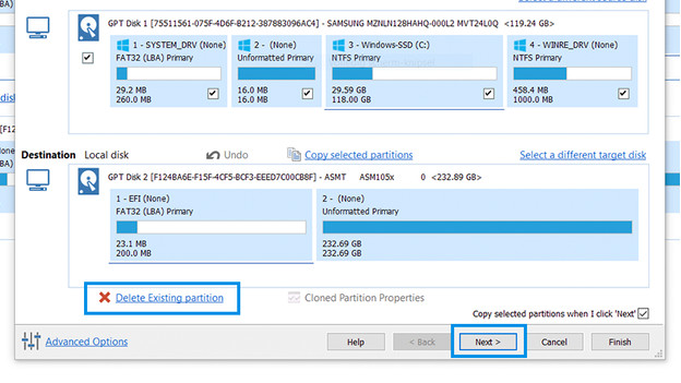 Delete existing partition