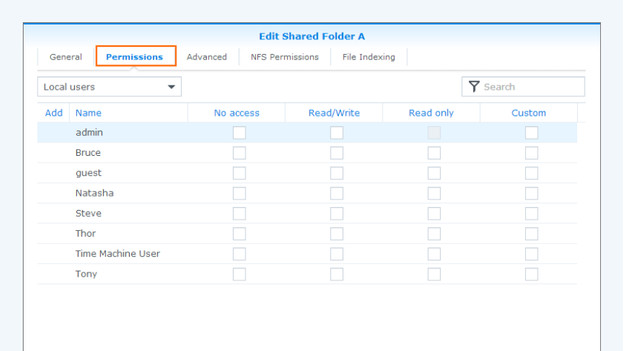 Setting up the right for users of the NAS