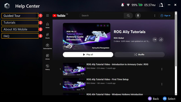 Help Centre auf ASUS ROG Ally