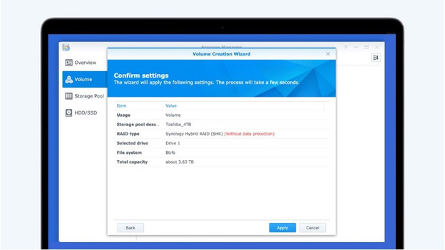 Wähle den Speicherpool aus dem Volume-Menü von Synology aus