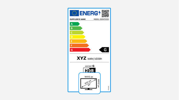 Size and resolution of the TV on the energy label