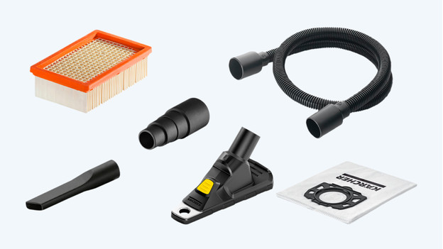 Accessories for construction vacuums, such as vacuum cleaner bags, attachments, and a filter