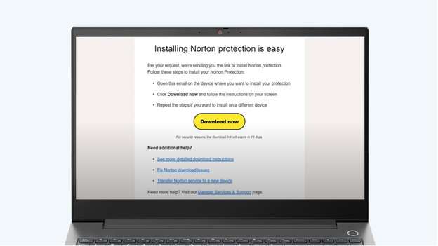 Der gesendete Norton Download-Link auf einem anderen PC