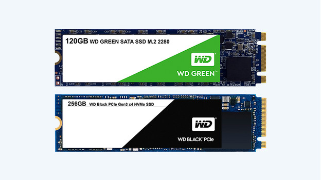 An SATA SSD with B+M key and NVMe SSD with M key