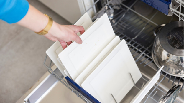 scraping plates dishwasher