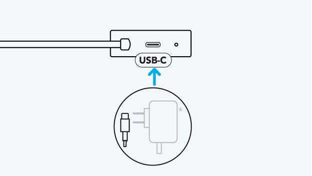 USB-C-Port am Hub mit Ladegerät