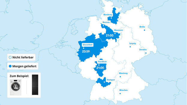 Germany map with delivery areas for white goods and TVs