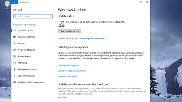 Windows Update menu Windows 10.