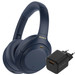 Sony WH-1000XM4 Blue + BlueBuilt Quick Charge Charger with USB-A Port 18W Black Main Image