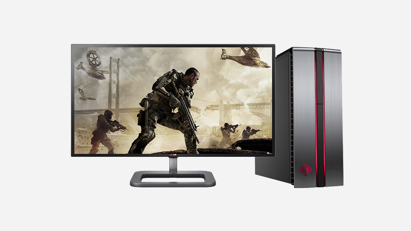 Gaming PC with monitor and Call of Duty on the screen.