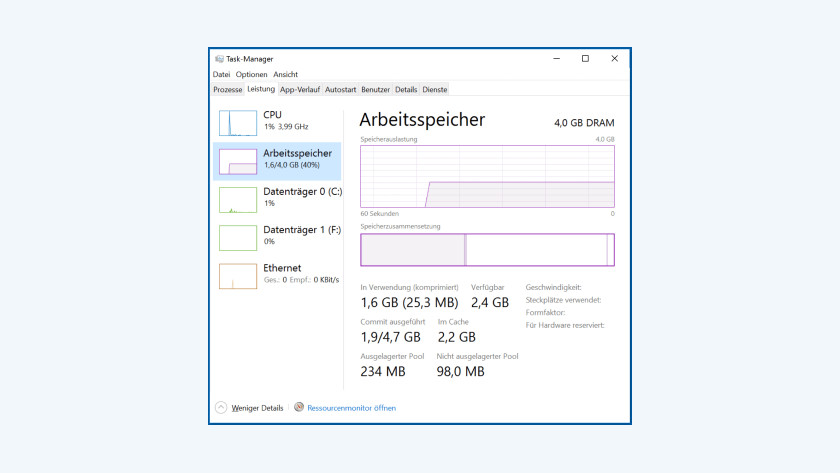 Task-Manager in Windows mit der richtigen DDR-Version