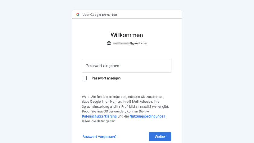 Passwort eingeben