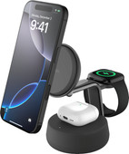 Belkin UltraCharge 3-in-1 MagSafe Kabelloses Ladegerät mit Ständer Qi2 25 W Schwarz Induktive Ladestation