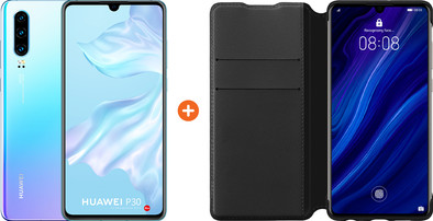 Huawei P30 Weiß/Lila + P30 Flip-Hülle im Buchstil Schwarz ist nicht mehr verfügbar