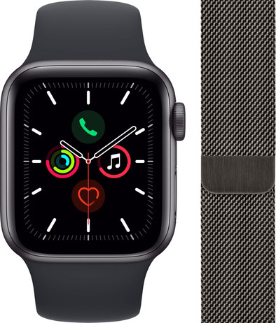 Apple Watch SE 44 mm Space Grau Aluminium mit nachtblauem Sportarmband + Milanaise-Armband ist nicht mehr verfügbar