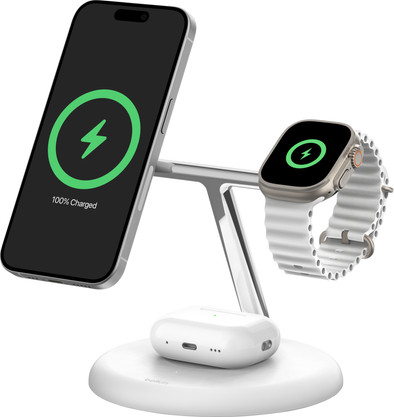 Belkin Boost Charge Pro MagSafe und Qi2 3-in-1 Kabelloses Ladegerät 15 W mit Ständer Weiß ist nicht mehr verfügbar