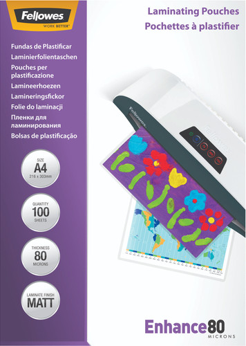 Fellowes Laminator covers Enhance Mat 80 mic A4 (100 Pieces) Main Image