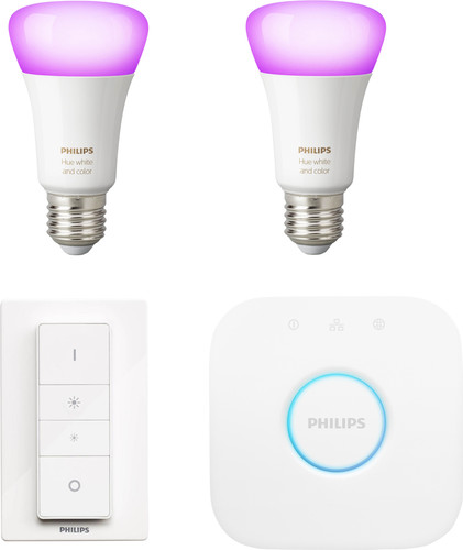 Philips Hue White Colour Starterpaket E27 Mit 2 Lampen 1 Dimmer Coolblue Vor 12 00 Morgen Da 