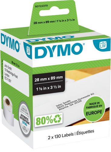 DYMO Authentic LW Address Labels White (28x89mm) 2 Rolls Main Image