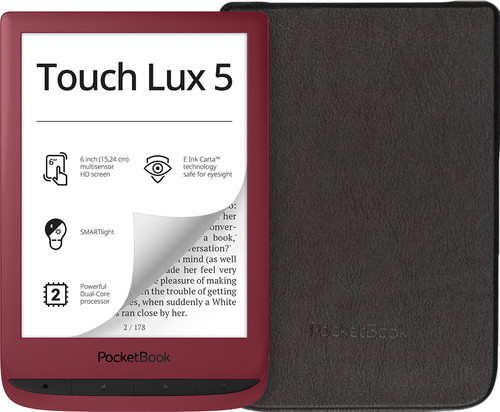 PocketBook Touch Lux 5 Ruby Red + PocketBook Shell Book Case Black ...