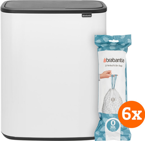 Brabantia Bo Touch Bin 2 x 30 Liter White + Müllbeutel (120 Stück) Main Image