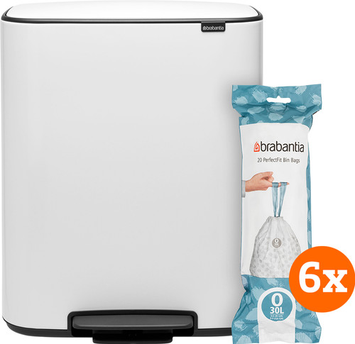 Brabantia Bo Pedal Bin 2 x 30 Liter Weiß + Müllbeutel (120 Stück) Main Image