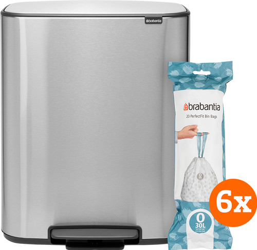 Brabantia Bo Treteimer 2 x 30 Liter Edelstahl Fingerprint Proof + Müllbeutel (120 Stück) Main Image