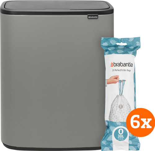 Brabantia Bo Touch Bin 2 x 30 Liter Mineralbeton-Grau + Müllbeutel (120 Stück) Main Image