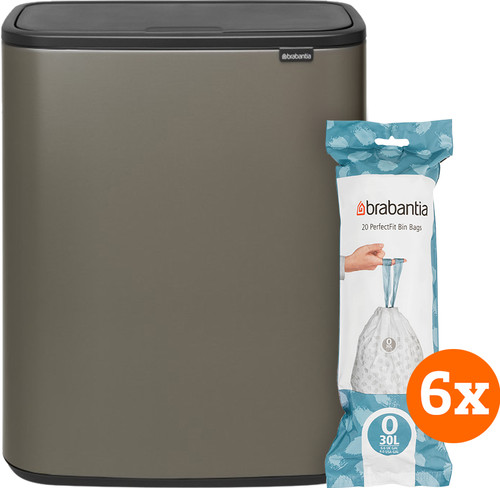 Brabantia Bo Touch Bin 2 x 30 Liter Platin + Müllsäcke (120 Stück) Main Image